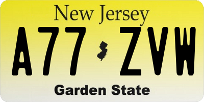 NJ license plate A77ZVW