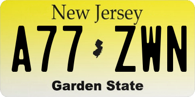 NJ license plate A77ZWN