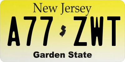 NJ license plate A77ZWT