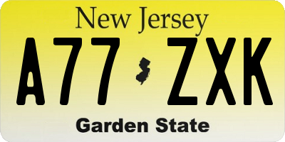 NJ license plate A77ZXK