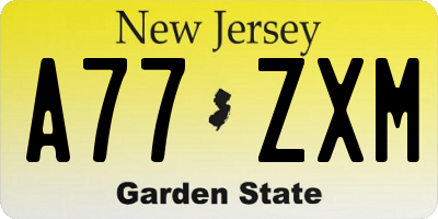 NJ license plate A77ZXM