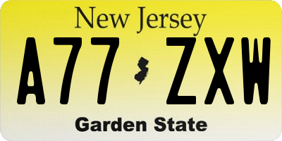 NJ license plate A77ZXW