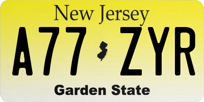 NJ license plate A77ZYR