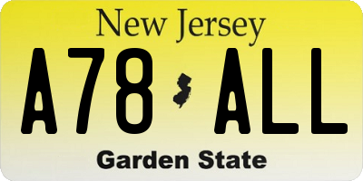 NJ license plate A78ALL