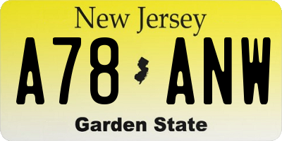 NJ license plate A78ANW