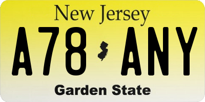 NJ license plate A78ANY