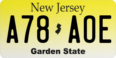 NJ license plate A78AOE