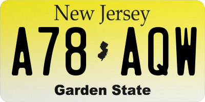 NJ license plate A78AQW