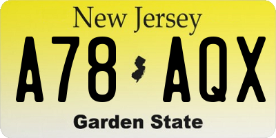 NJ license plate A78AQX