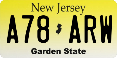 NJ license plate A78ARW
