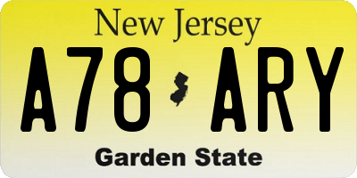 NJ license plate A78ARY