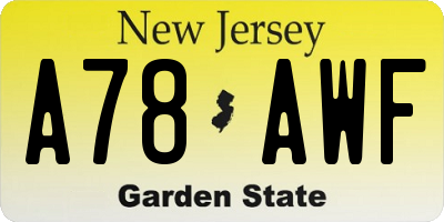 NJ license plate A78AWF