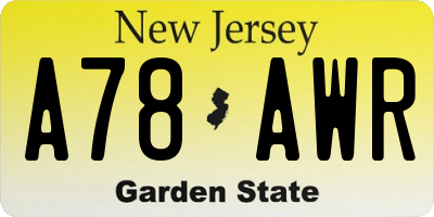 NJ license plate A78AWR