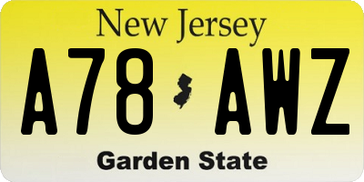 NJ license plate A78AWZ