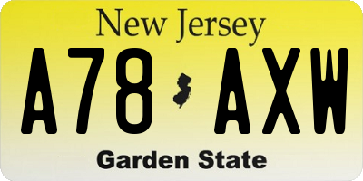NJ license plate A78AXW