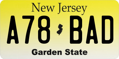 NJ license plate A78BAD