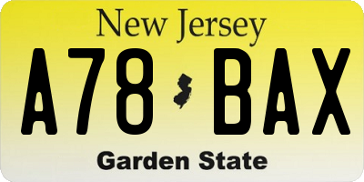NJ license plate A78BAX