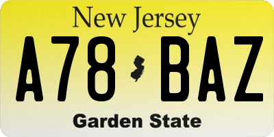 NJ license plate A78BAZ