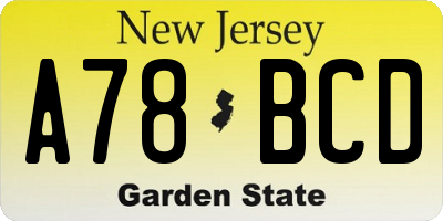 NJ license plate A78BCD