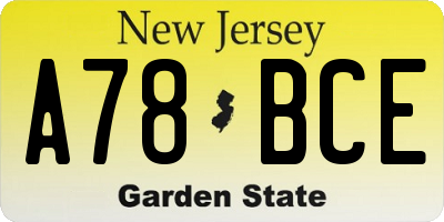 NJ license plate A78BCE