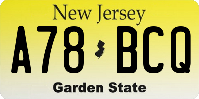 NJ license plate A78BCQ