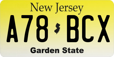 NJ license plate A78BCX