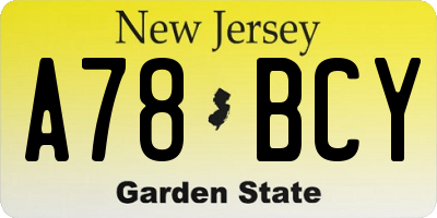 NJ license plate A78BCY