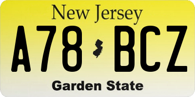 NJ license plate A78BCZ