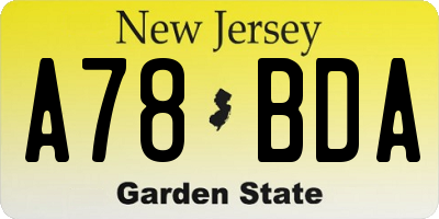 NJ license plate A78BDA