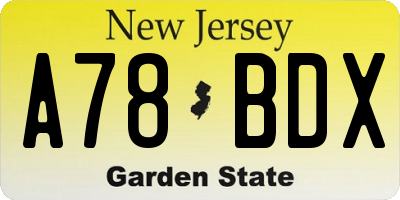 NJ license plate A78BDX