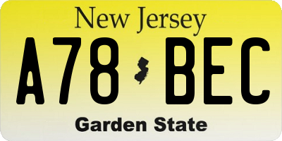 NJ license plate A78BEC