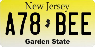 NJ license plate A78BEE