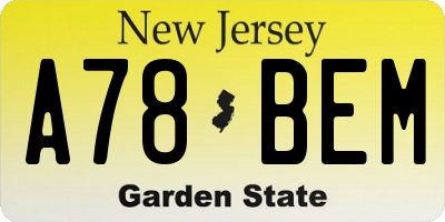NJ license plate A78BEM