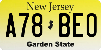 NJ license plate A78BEO