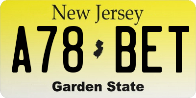 NJ license plate A78BET