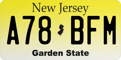 NJ license plate A78BFM
