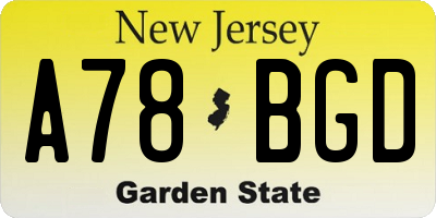 NJ license plate A78BGD