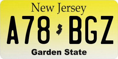 NJ license plate A78BGZ