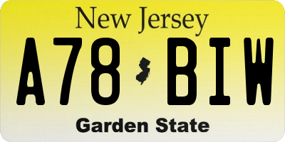 NJ license plate A78BIW