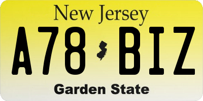 NJ license plate A78BIZ