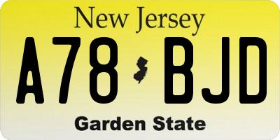 NJ license plate A78BJD