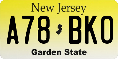 NJ license plate A78BKO