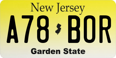 NJ license plate A78BOR