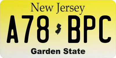 NJ license plate A78BPC