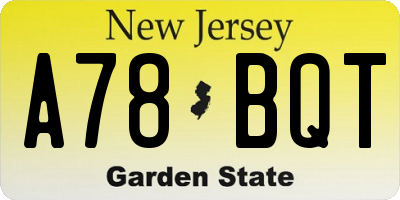 NJ license plate A78BQT