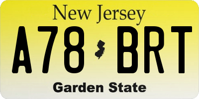 NJ license plate A78BRT