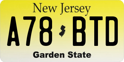 NJ license plate A78BTD