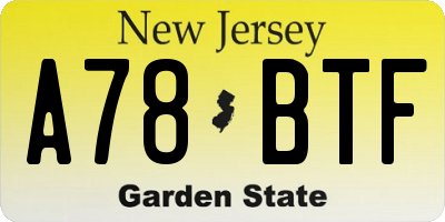 NJ license plate A78BTF