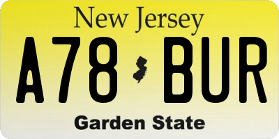 NJ license plate A78BUR