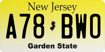 NJ license plate A78BWO
